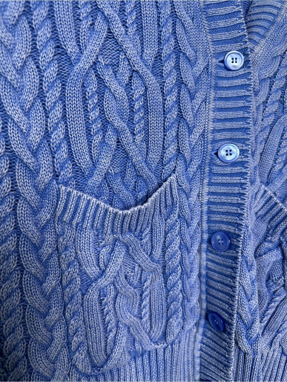 J.Crew Washed Blue Cable-Knit V-Neck Cardigan Sweater - Picture 8 of 9